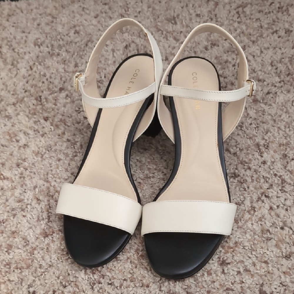 Cole Haan Cream and Black Minimalist Sandals